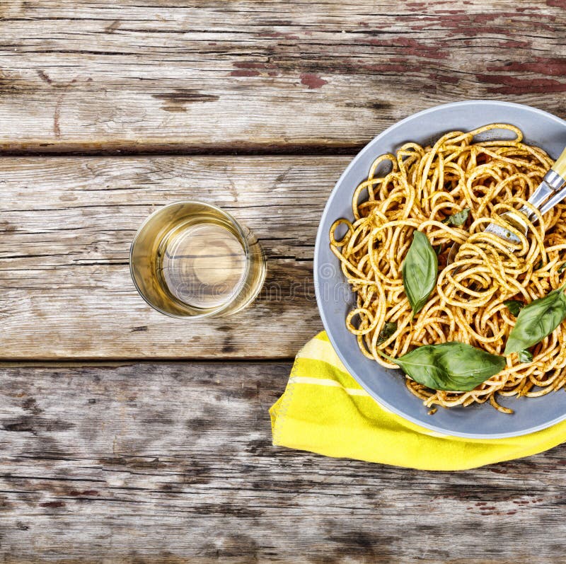 Traditional Italian Vegetarian Dinner in the Open Air on the Wooden