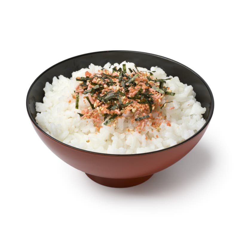 Traditional Japanese bowl with white rice and furikake