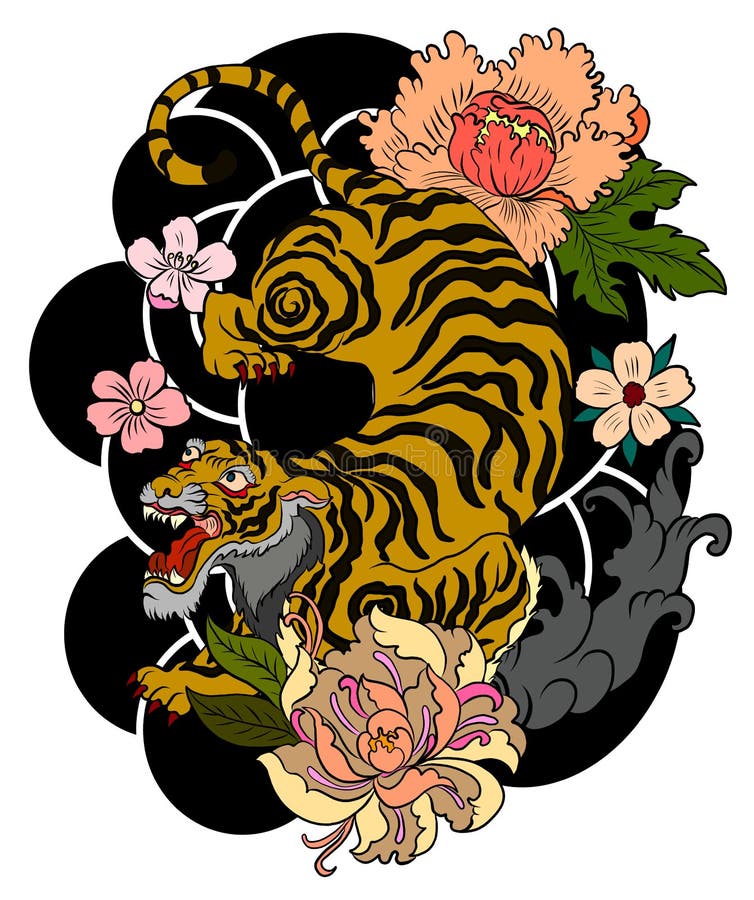 Traditional Japanese Tiger Tattoo.Tiger Sticker Tattoo Design Stock ...
