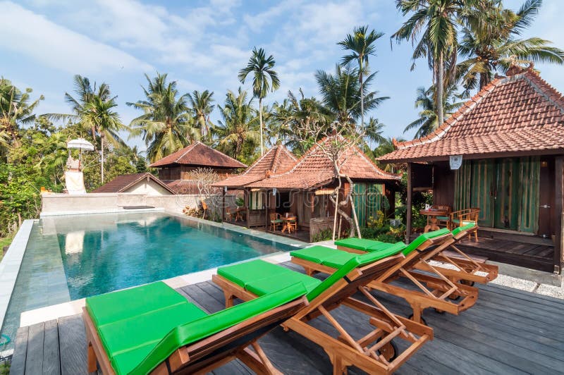 Traditional Joglo Private Villa With Pool Outdoor Stock Photo - Image