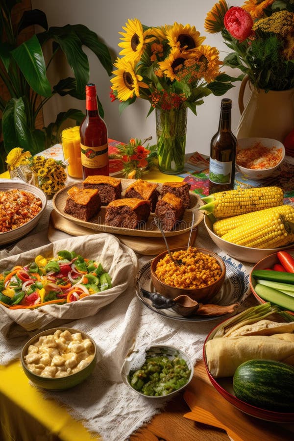Traditional Food Spread on a Festive Table Stock