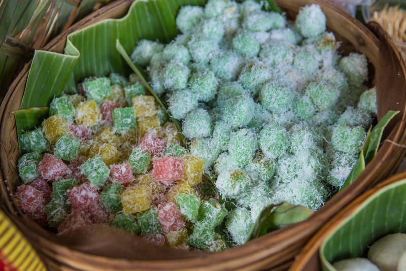 Indonesian Food Klepon With Coconut On Banana Leaf Stock 