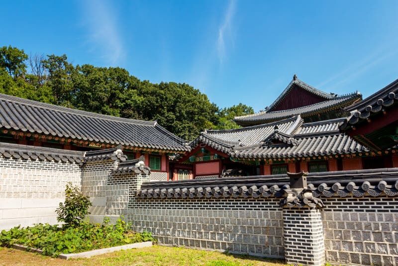 Traditional korean architecture with castle wall