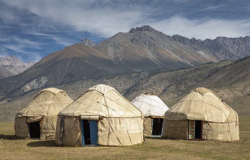 Traditional Kyrgyzstan yurts in the countryside royalty free stock photos Traditional Kyrgyzstan yurts in the countryside royalty free stock photos