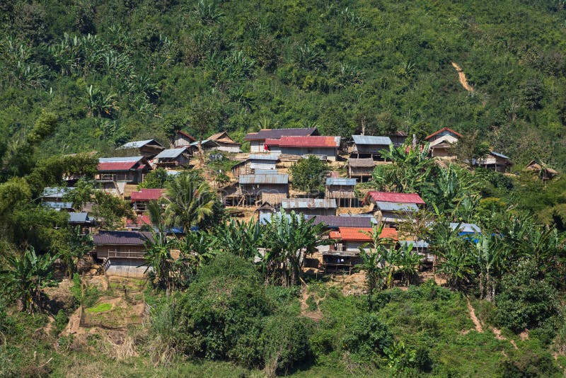 Traditional lao village landscape seen from the Mekong river stock image Traditional lao village landscape seen from the Mekong river stock image