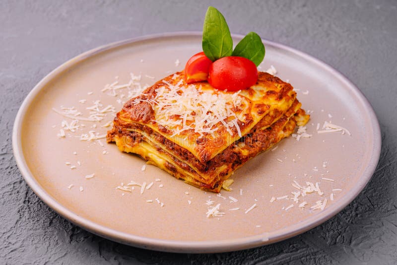 Traditional Lasagna with Bolognese Sauce Topped Stock Image Image of
