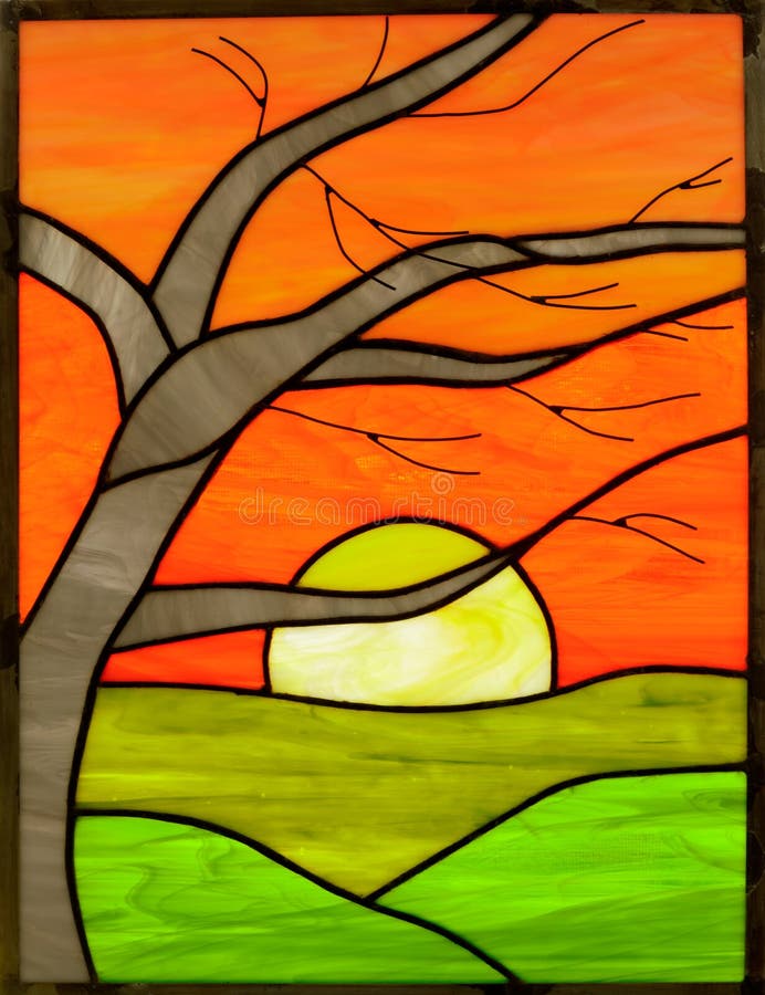 Birch Sunset Stained Glass Artwork