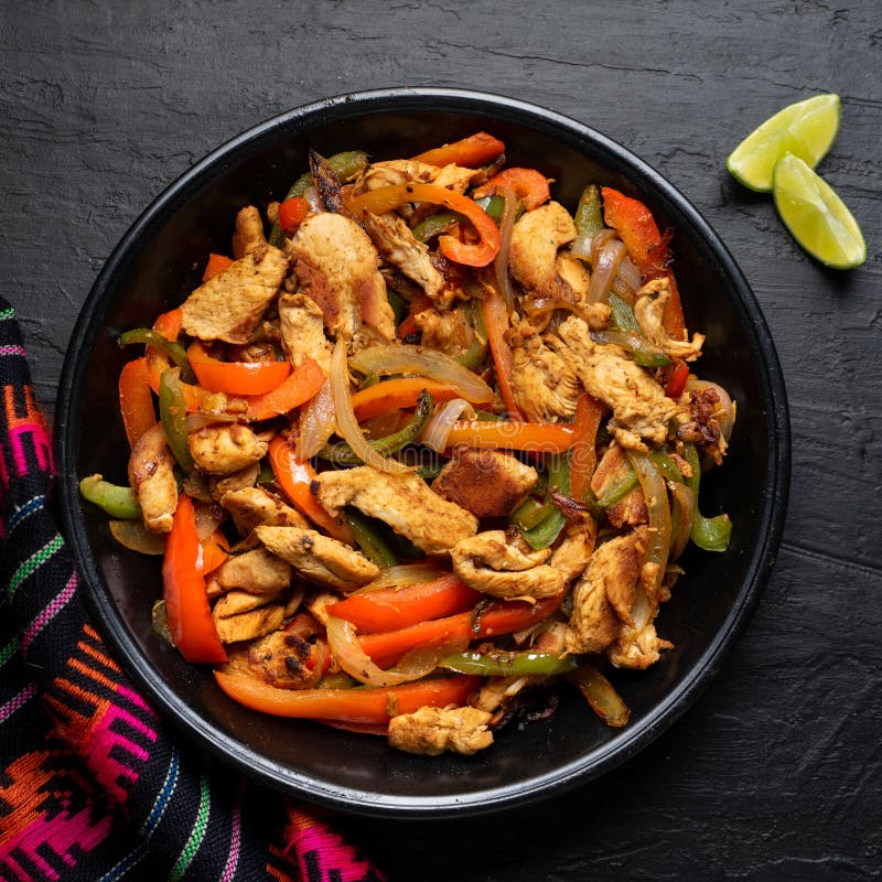 Mexican Chicken Fajitas on Dark Background Stock Image Image of