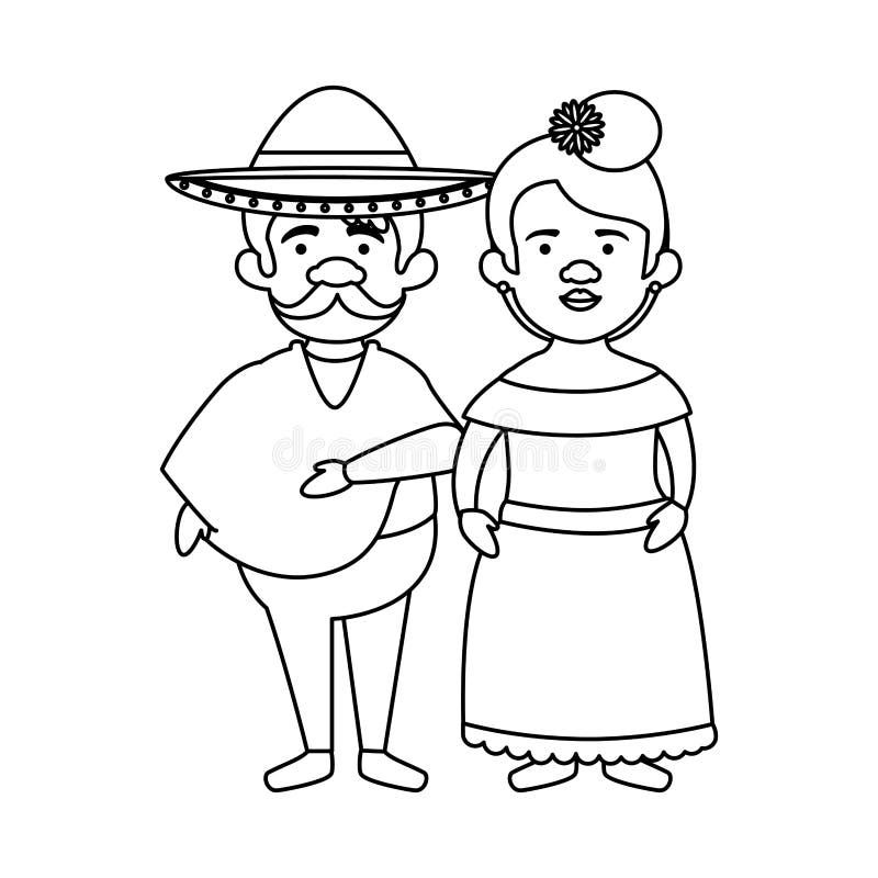 Mexican Couple Traditional Costume Cartoon Stock Vector - Illustration ...