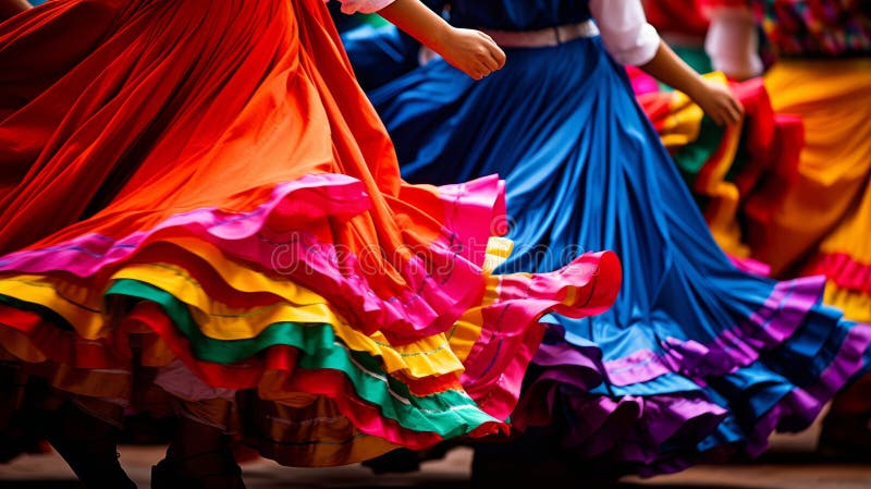 Traditional mexican dance with vibrant swirling skirts capturing cultural essence stock illustration