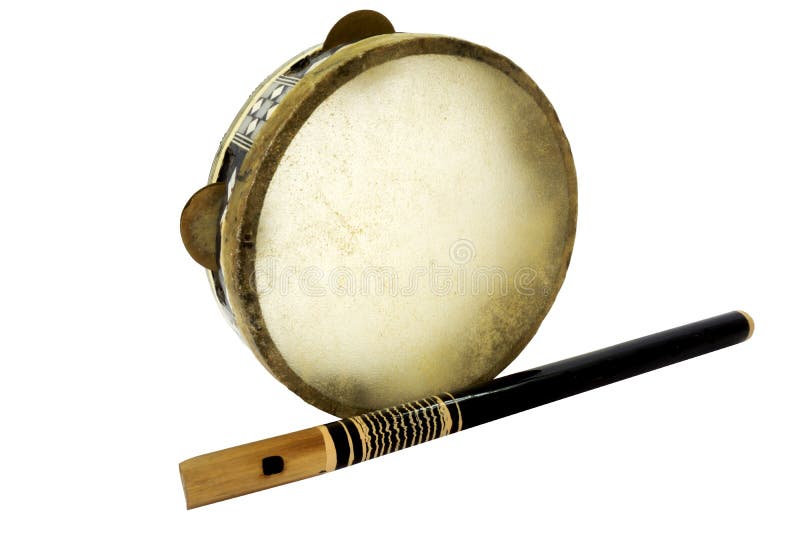 Traditional Musical Instument Djembe Drum and Flute Stock Photo Image
