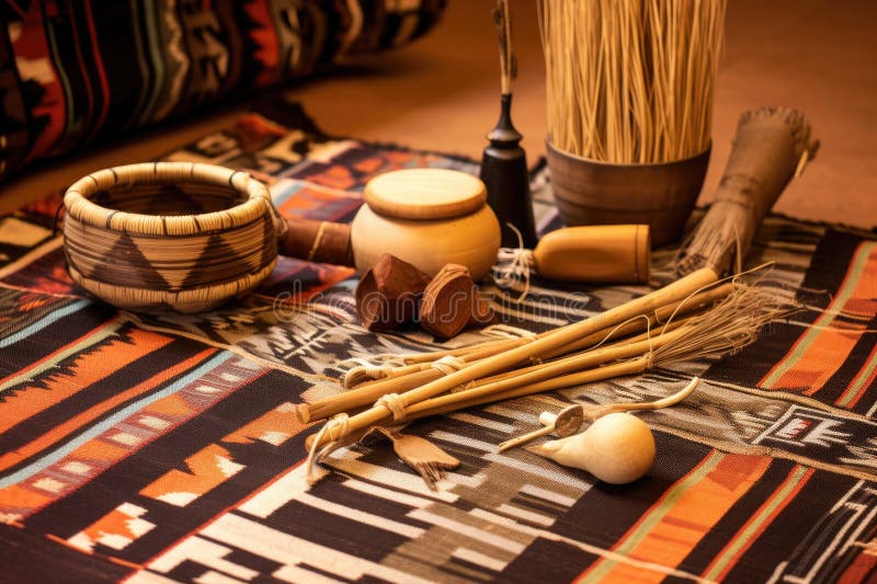Traditional Navajo Weaving Tools on a Table Stock Illustration Illustration of thread, navajo