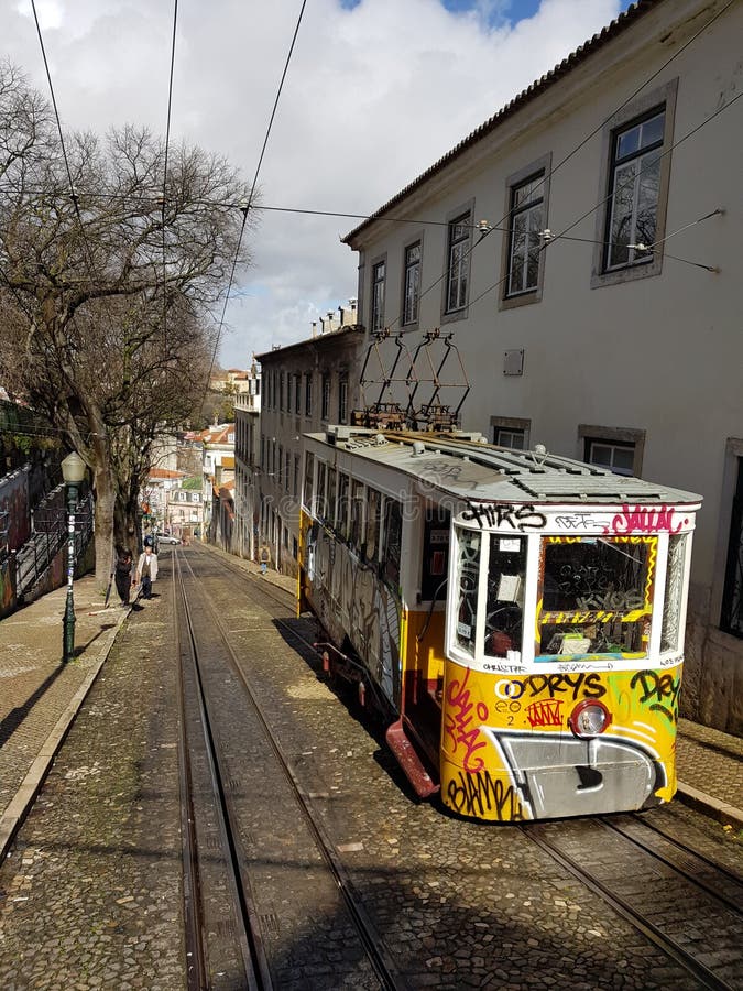 Traditional old tram in Lisbon streets royalty free stock photos Traditional old tram in Lisbon streets royalty free stock photos