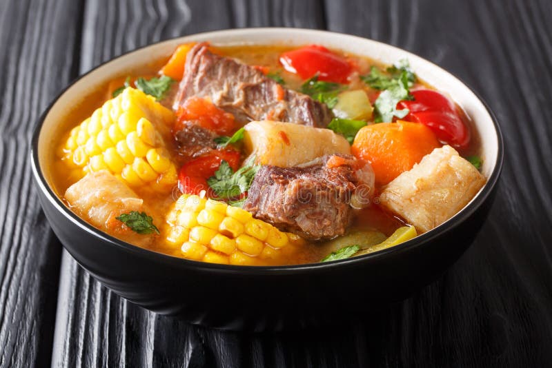 Traditional organic meat stew soup with vegetables close-up in a bowl. horizontal