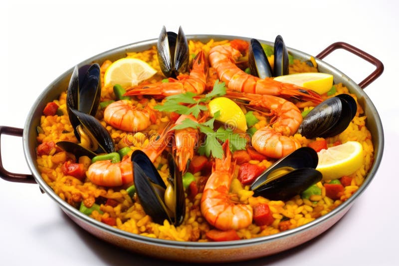 Seafood Pan Fish Paella Shrimp Rice Dish Saffron Spanish Food