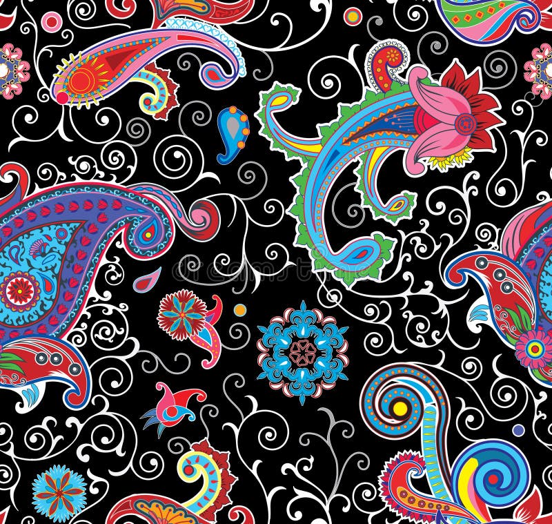 Traditional paisley flower illustration seamless pattern. Traditional flower paisley illustration seamless pattern. Eastern style traditional design stock illustration Traditional paisley flower illustration seamless pattern. Traditional flower paisley illustration seamless pattern. Eastern style traditional design stock illustration