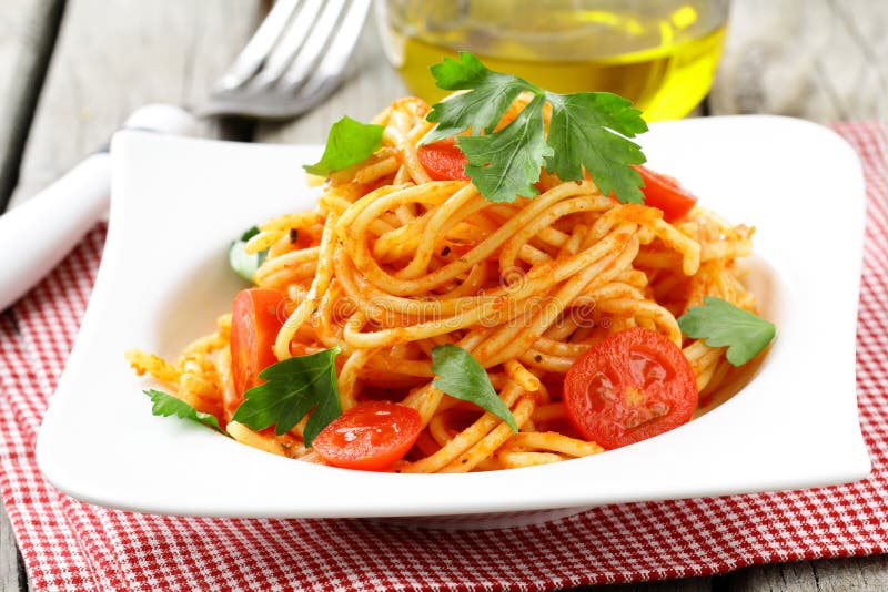 Traditional pasta - spaghetti with tomato sauce