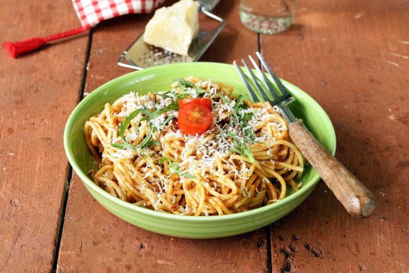 Traditional pasta with tomato sauce spaghetti bolognese