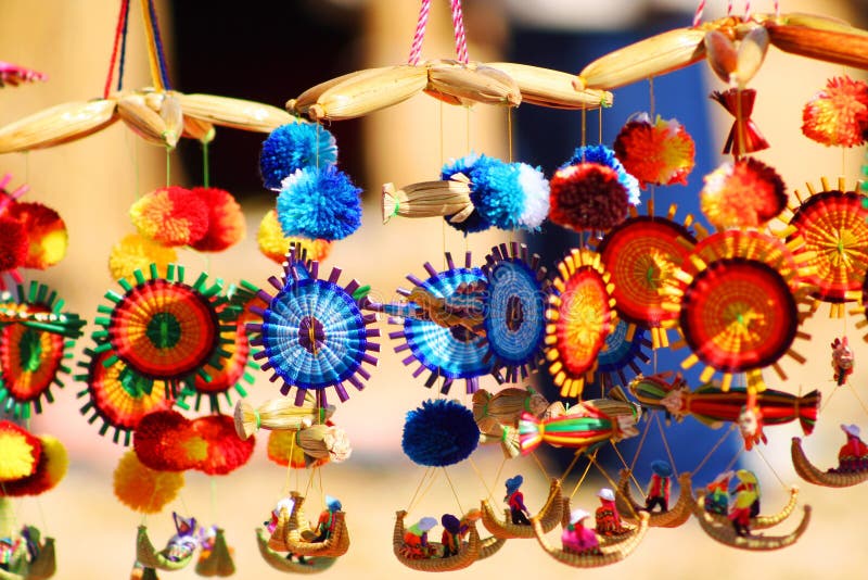 Traditional peruvian handmade crafts in Puno Peru