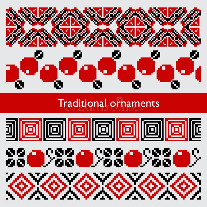 Traditional pixel seamless ornaments embroidery stock illustration