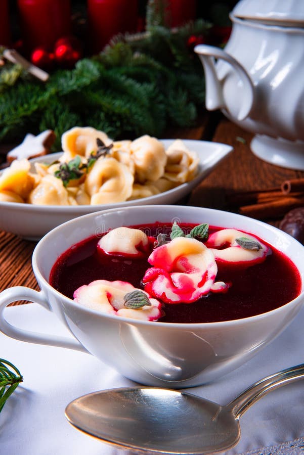 Traditional Polish Christmas Eve Borscht With Dumplings Stock Photo Image Of Nutrition Borscht 158138534