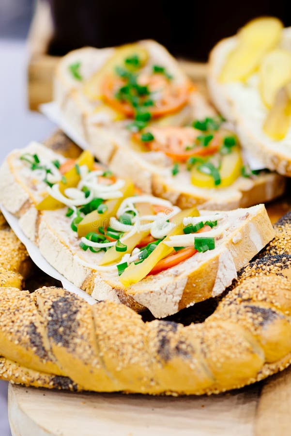 Sandwich, Lard and Potatoes with Fried Skin and Parsley on Top Stock