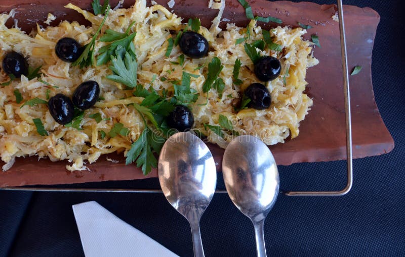 Traditional Portuguese Cod Fish on a Casserole. Stock Image Image of