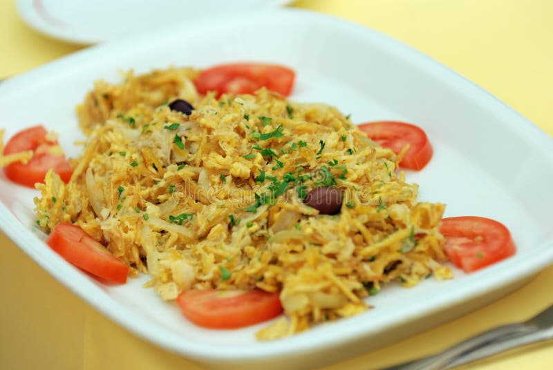 Traditional Portuguese codfish dish on a plate. Crispy diet stock images, royalty-free photos and pictures