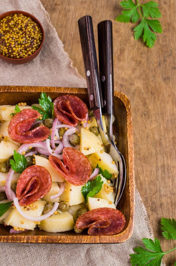 Traditional potato salad stock image. Image of meat - 120214481