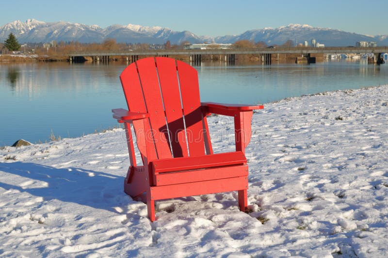 Traditional Red Adirondack Chair Bright Stands River Winter Months 83514798 