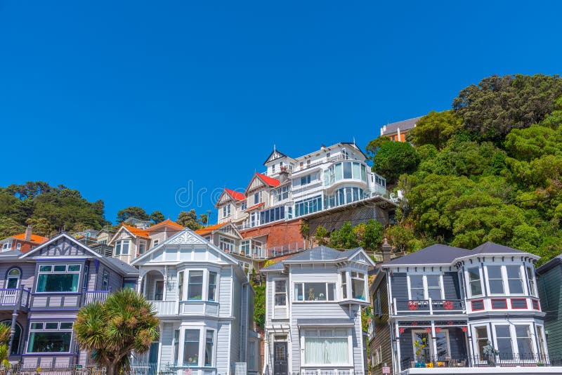 Traditional residential houses at Mount Victoria in Wellington, New Zealand