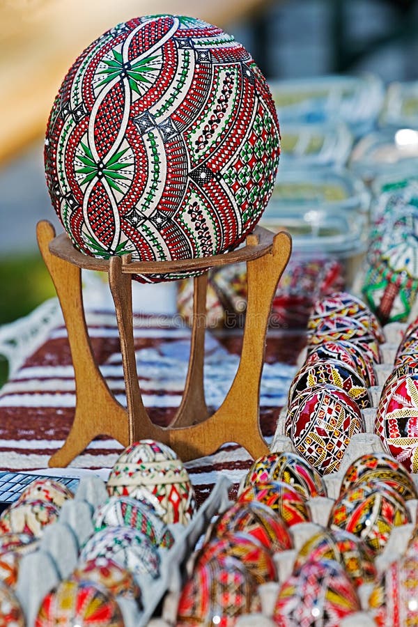 Traditional Romanian Easter Eggs, Painted and Decorated Stock Photo
