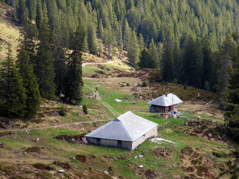 Traditional rural architecture and family livestock farms on the slopes of the Pilatus mountain massif, Alpnach - Switzerland stock photography Traditional rural architecture and family livestock farms on the slopes of the Pilatus mountain massif, Alpnach - Switzerland stock photography