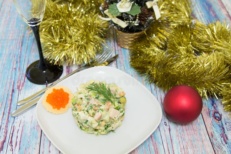 Traditional Russian Christmas Salad Olivier Stock Photo - Image of ...