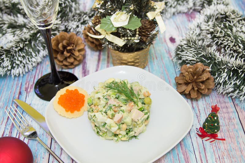 Traditional Russian Christmas Salad Olivier Stock Image - Image of ...