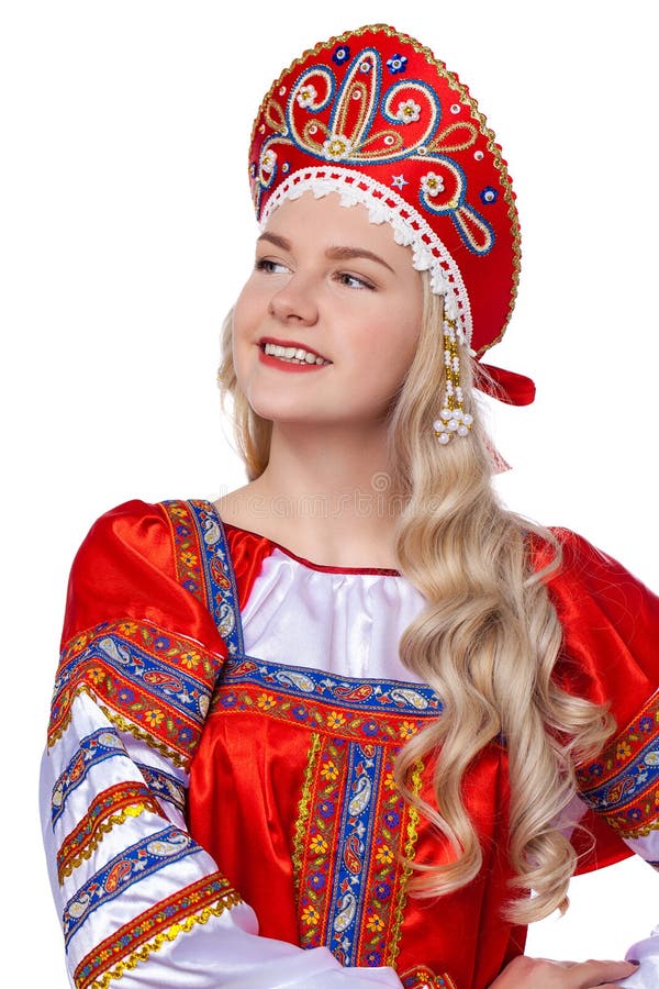 Traditional Russian Folk Costume, Portrait of a Young Beautiful Girl ...