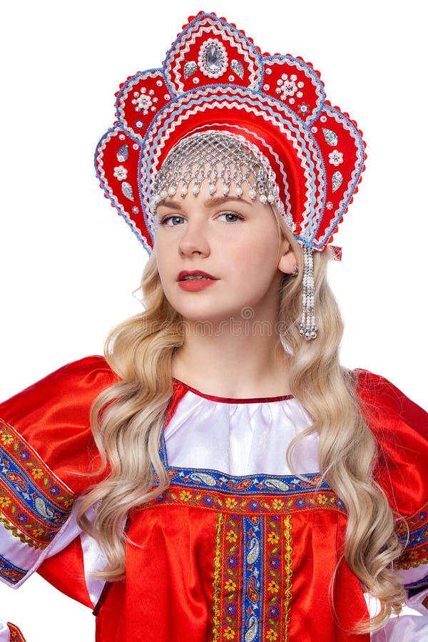 Traditional Russian Folk Costume, Portrait of a Young Beautiful Girl ...