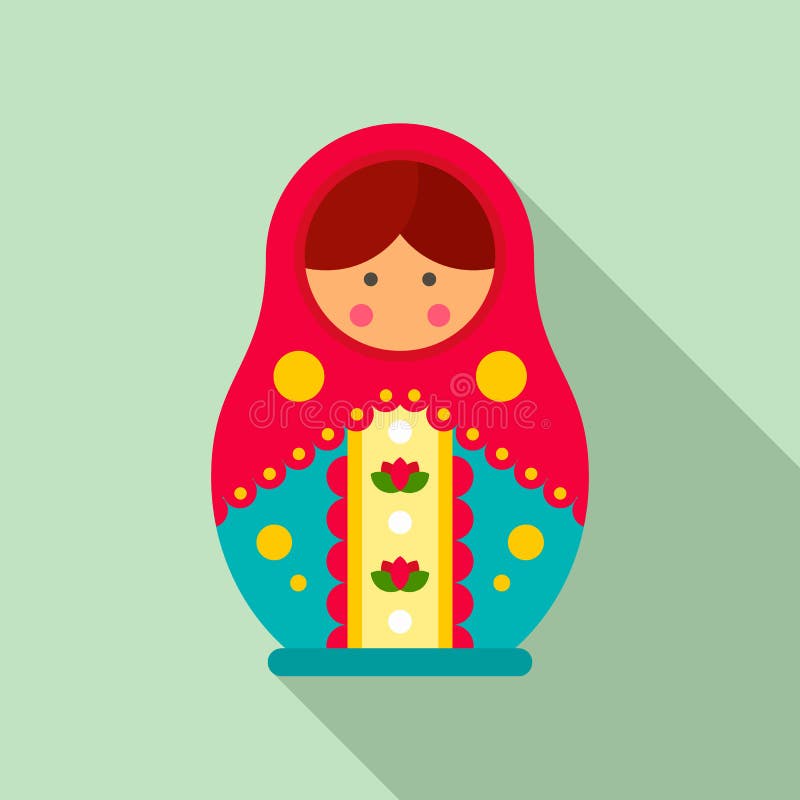 Traditional Russian Nesting Doll Icon, Flat Style Stock Vector