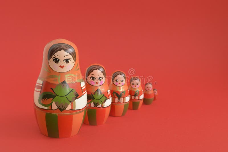 Traditional Russian Nesting Dolls. Babushkas or Matryoshkas Stock Image