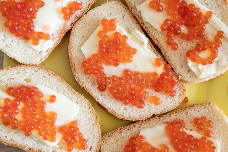 Sandwich Red Caviar On White Texture Sandwich Red Caviar On White Texture