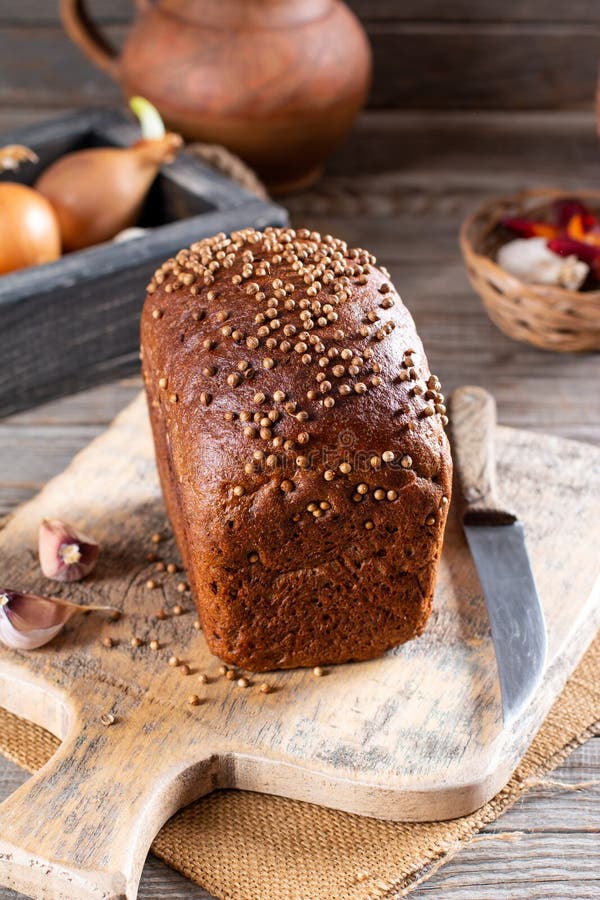 Traditional Russian Rye Borodino Bread on a Table Stock Image Image