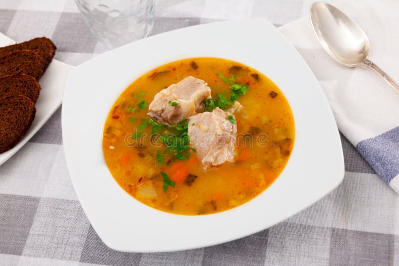 Traditional Russian Soup Rassolnik with Beef Meat Stock Image - Image ...