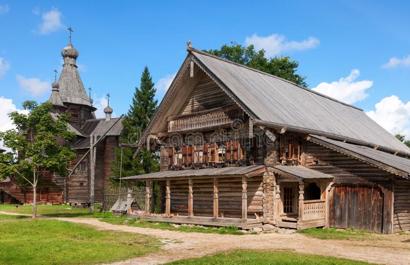 Traditional Russian Old Wooden house. Rustic wooden log house stock images, royalty-free photos and pictures