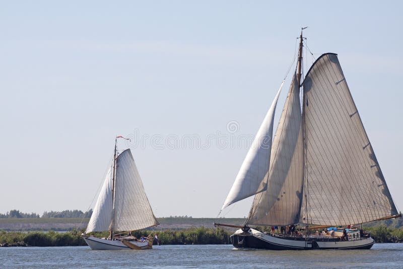 Traditional sailing ships in the wind