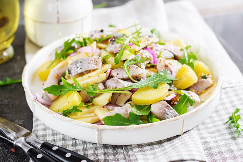 Traditional Salad of Salted Herring Fillet, Fresh Apples, Red Onion and ...