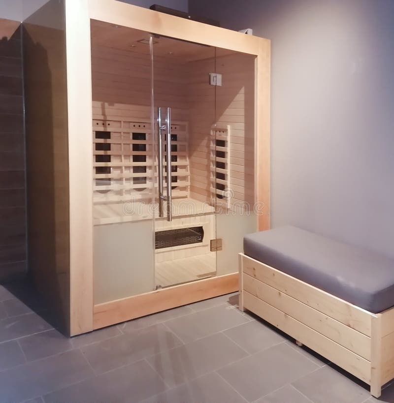 Interior View of a Traditional Sauna with Some Equipment Stock Image