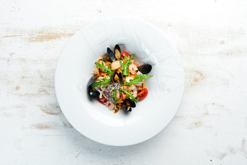 Traditional seafood pasta on a plate. royalty free stock image Traditional seafood pasta on a plate. royalty free stock image