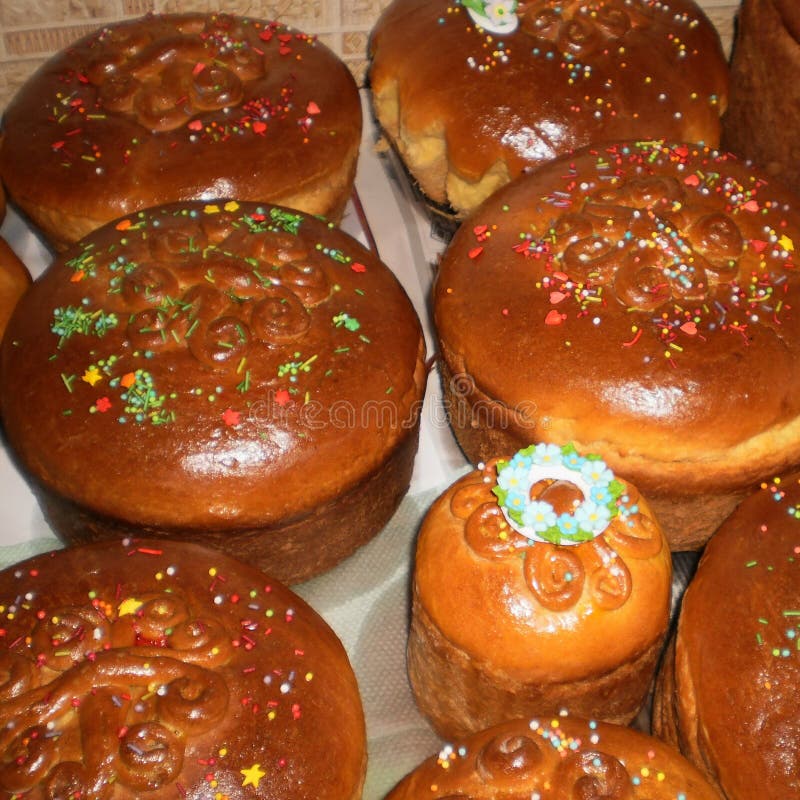 Traditional Slavic Pastries, Easter Cakes, Homemade Cakes Stock Photo