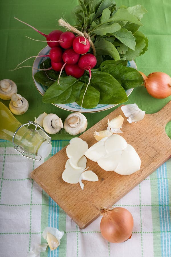 Traditional slovak cheese with vegetable and mushrooms