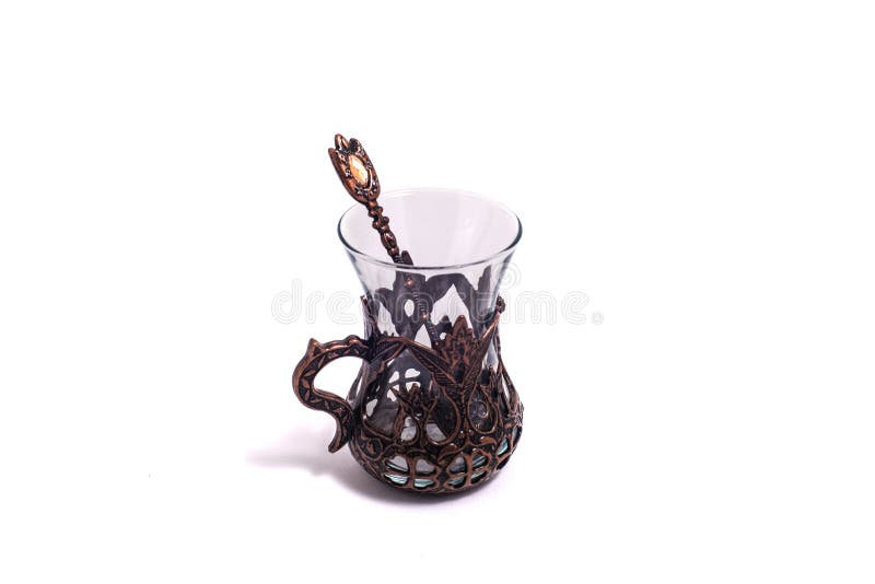 Traditional Small Copper Turkish Cup for Strong Black Tea Stock Image